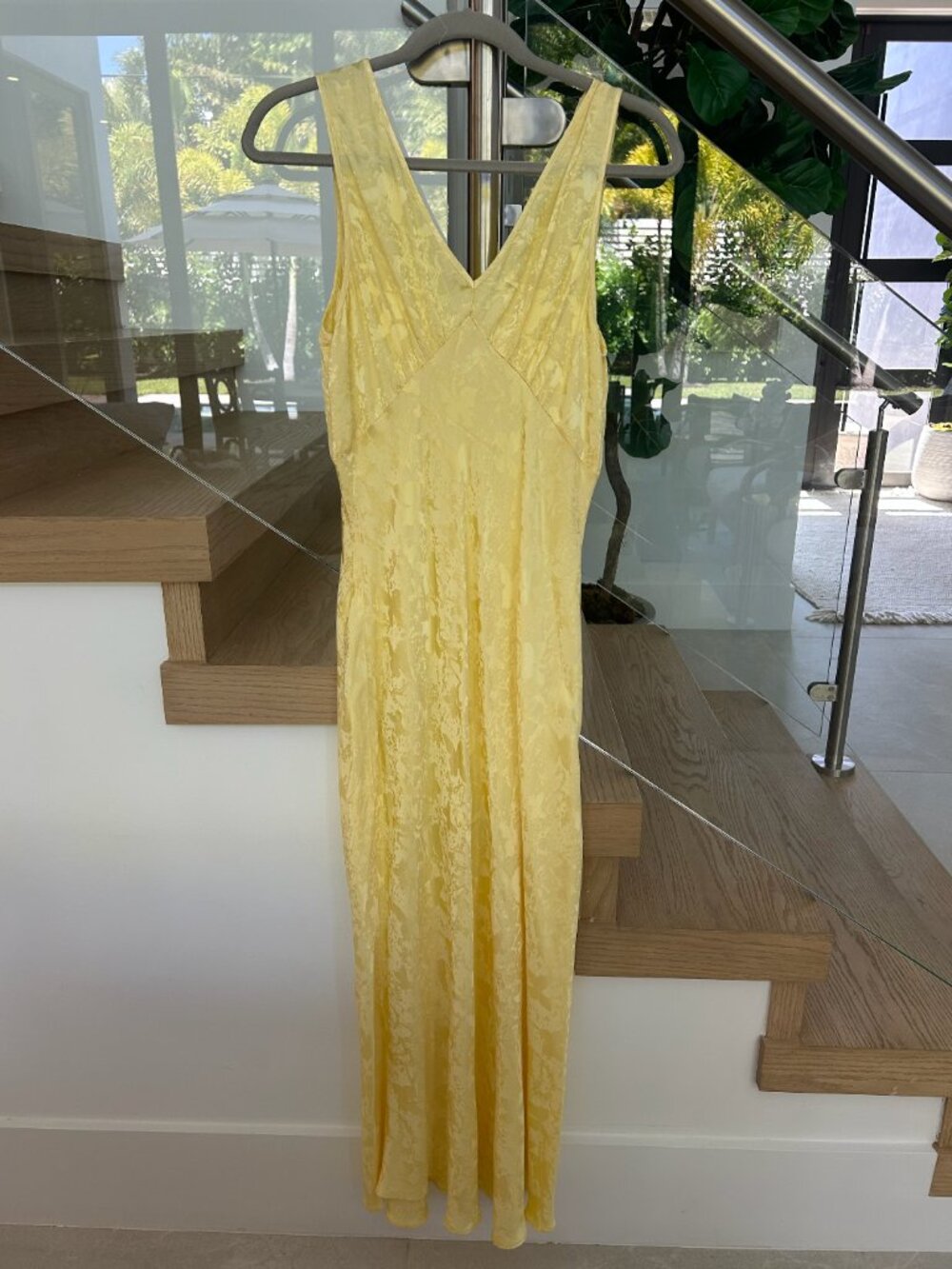 Rollas Yellow Embossed Satin Dress - Size 4